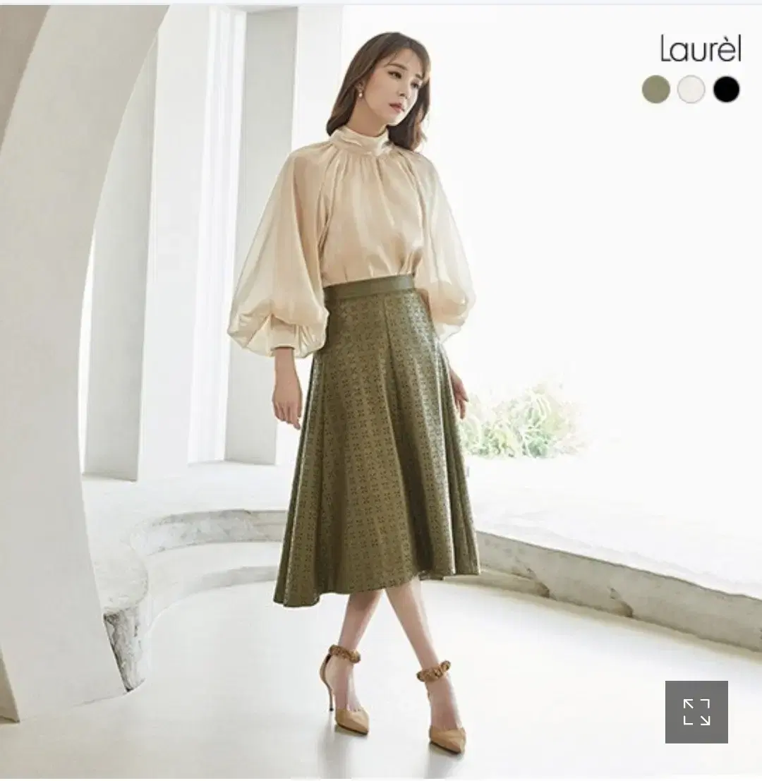 택ㅇ특가새)N1051 laurel 인조 가죽 롱 스커트.펀칭.올리브그린